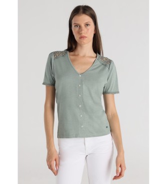 Victorio & Lucchino, V&L Kortärmad t-shirt med V-ringning och gröna detaljer