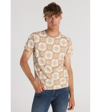 Victorio & Lucchino, V&L Beige kortärmad t-shirt med brösttryck