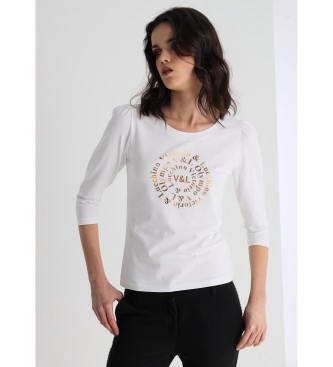 Victorio & Lucchino, V&L White graphic foil print graphic t-shirt with gathered shoulders