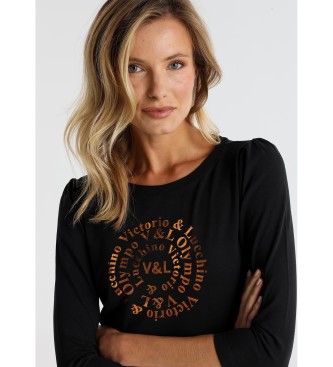 Victorio & Lucchino, V&L Sort T-shirt med rynkede skuldre