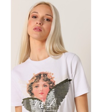 Victorio & Lucchino, V&L T-shirt a maniche corte con paillettes angelo bianco