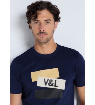 Victorio & Lucchino, V&L Kurzarm-T-Shirt mit marineblauem Aufdruck