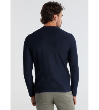 Victorio & Lucchino, V&L Long sleeve T-shirt with chest pocket in navy jacquard fabric