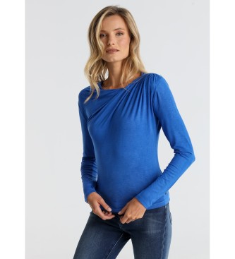 Victorio & Lucchino, V&L T-shirt met blauwe gedrapeerde kraag