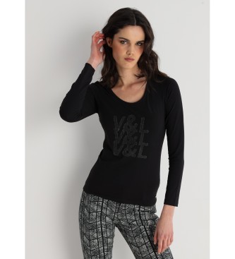 Victorio & Lucchino, V&L Long sleeve graphic textured t-shirt black