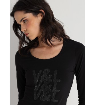 Victorio & Lucchino, V&L Langrmeliges T-Shirt mit strukturierter Grafik, schwarz