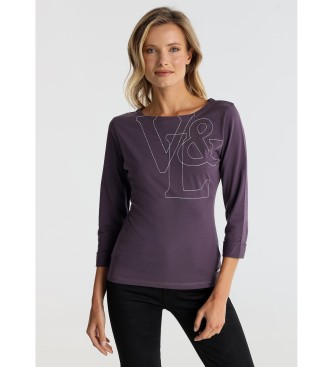 Victorio & Lucchino, V&L Tee-shirt pli  demi-manche logo points de suture lilas