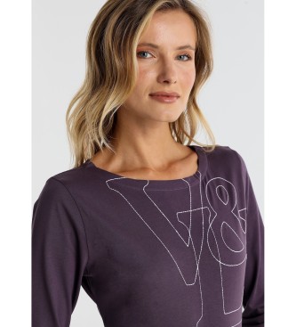 Victorio & Lucchino, V&L T-shirt met gevouwen halve mouw en gestikt logo lila