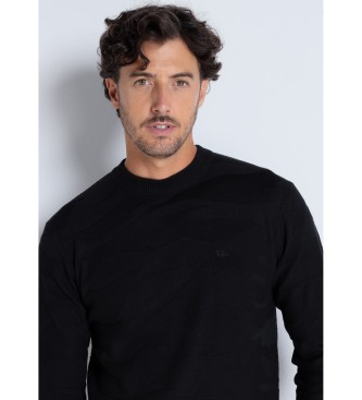 Victorio & Lucchino, V&L Abstrakcyjny żakardowy sweter z okrągłym dekoltem, czarny