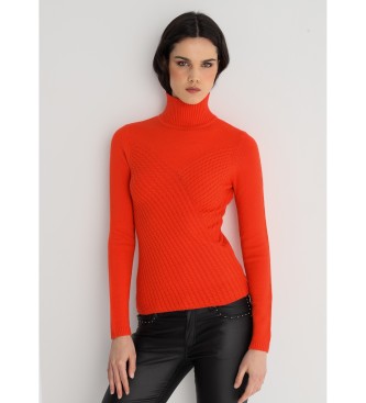 Victorio & Lucchino, V&L Knitted cable knit jumper with red swan neck