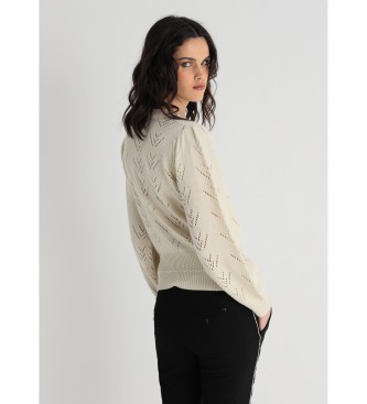 Victorio & Lucchino, V&L Maglione in maglia traforata con gioielli beige