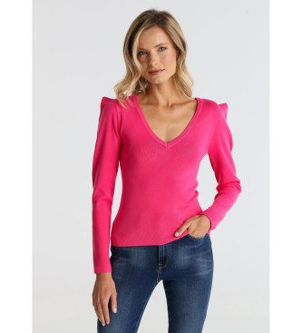 Victorio & Lucchino, V&L Fitted jumper with pink V-neckline