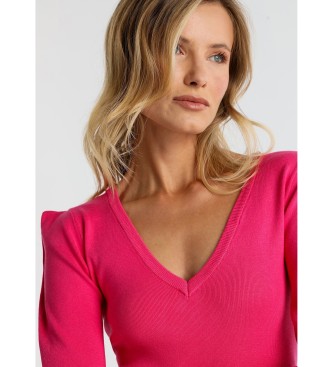 Victorio & Lucchino, V&L Fitted jumper with pink V-neckline