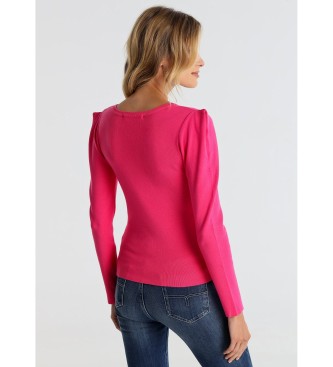 Victorio & Lucchino, V&L Fitted jumper with pink V-neckline