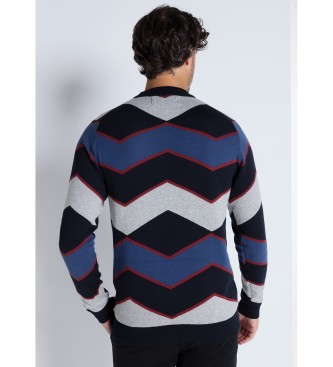 Victorio & Lucchino, V&L Žakarski cikcak pulover z večbarvnim Perkinsovim ovratnikom