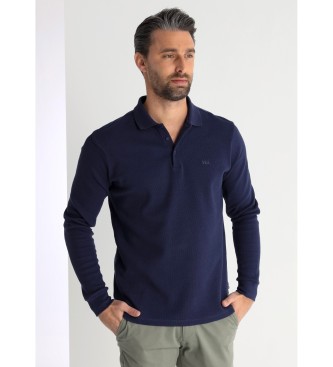 Victorio & Lucchino, V&L Textured long sleeve navy polo shirt