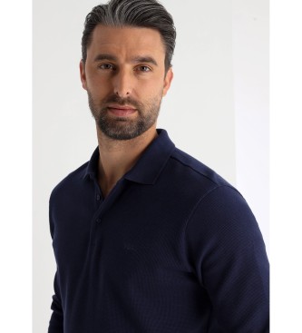 Victorio & Lucchino, V&L Textured long sleeve navy polo shirt