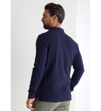 Victorio & Lucchino, V&L Textured long sleeve navy polo shirt