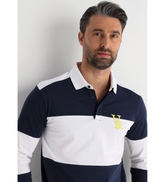 Victorio & Lucchino, V&L Langrmet stribet poloshirt med navyfarvet 3D-broderet logo