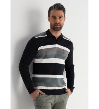 Victorio & Lucchino, V&L Langrmet stribet finstrikket poloshirt multicolour