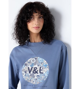 Victorio & Lucchino, V&L Blauw grafisch sweatshirt met bloemen