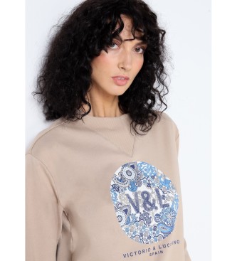 Victorio & Lucchino, V&L Bruin grafisch sweatshirt met bloemen