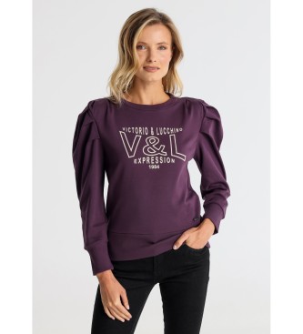 Victorio & Lucchino, V&L Sweatshirts utan huva med veckade lila rmar