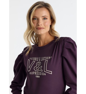 Victorio & Lucchino, V&L Hoodless sweatshirts met geplooide lila mouwen