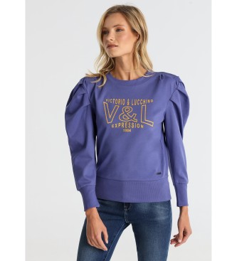 Victorio & Lucchino, V&L Sweatshirts utan huva med veckade lila rmar