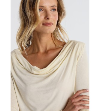 Victorio & Lucchino, V&L T-shirt con spalline beige sul colletto drappeggiato