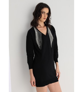 Victorio & Lucchino, V&L Vestido corto de punto con cuello pico strass negro