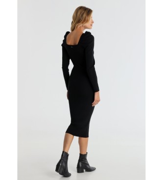 Victorio & Lucchino, V&L Robe midi en maille  manches bouffantes noir