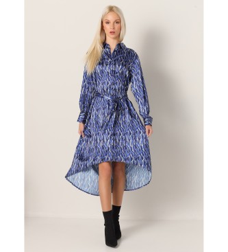 Victorio & Lucchino, V&L Satijnen midi-jurk met blauwe abstracte dierenprint