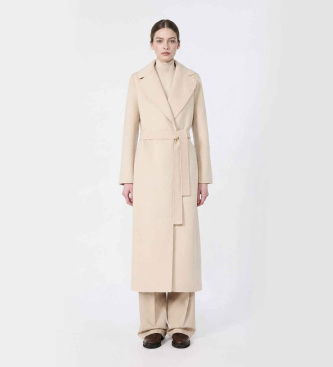 Weekend Max Mara Casaco tipo robe de paño de lã Albino bege