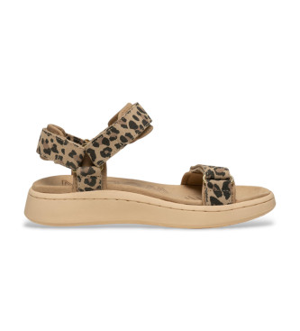 Woden Brown Line Print Sandals