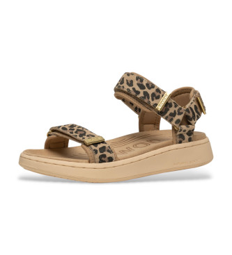 Woden Brown Line Print Sandals