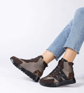 Wonders Skórzane buty za kostkę A-2471 brązowe