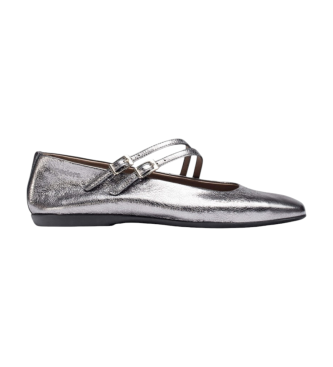 Wonders Silver Eider Leather Ballerinas