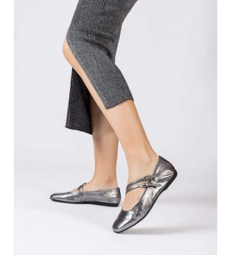 Wonders Silver Eider Leather Ballerinas