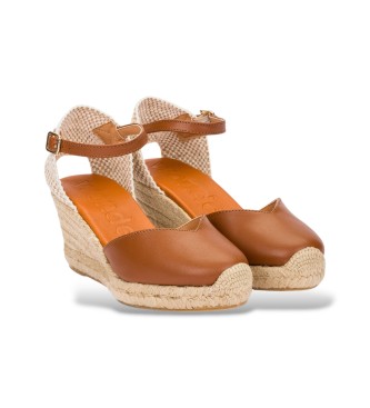 Wonders Espadrilles em pele lisa castanha