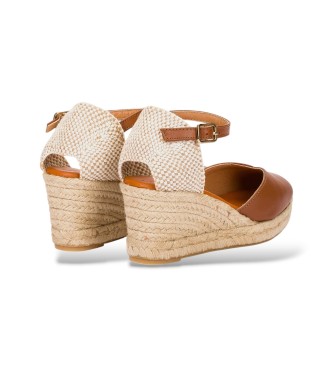 Wonders Espadrilles em pele lisa castanha