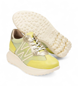 Wonders Azurblaue Cyber Gelbe Leder Turnschuhe