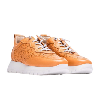 Wonders Pomarańczowe skórzane buty sportowe Cario