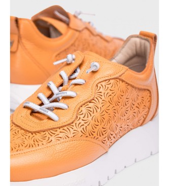 Wonders Pomarańczowe skórzane buty sportowe Cario