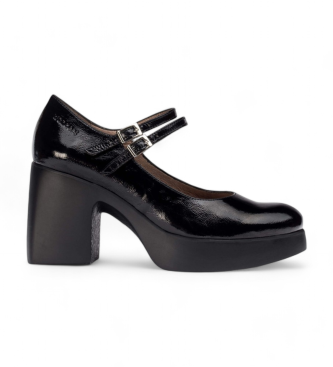 Wonders Chinelo de couro preto para senhora