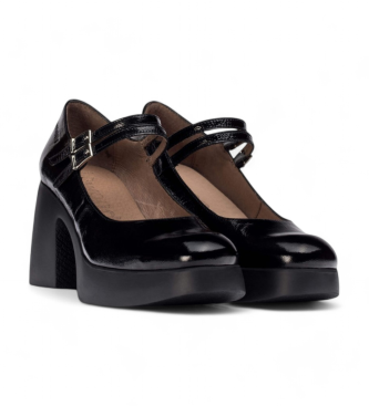 Wonders Pantoufles en cuir noir pour femmes