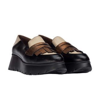 Wonders Midnight Leather Moccasins black