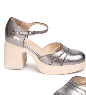 Wonders Silver Carmen Leather Sandals -Heel height 7,5cm