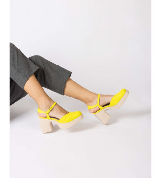 Wonders Żółte skórzane sandały Juana - Wysokość obcasa 7,5cm