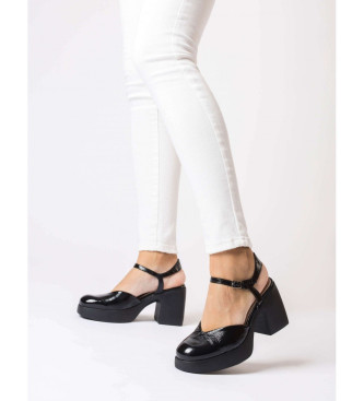 Wonders Czarne skórzane sandały Juana - Wysokość obcasa 7,5cm